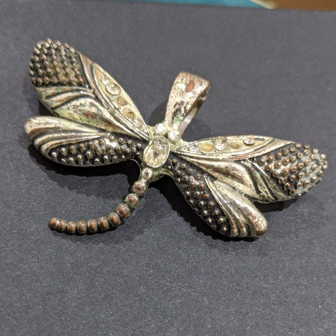 Rmn Marked Jewelry Pendant Silver And Black Dragonfly Pendant 15$
